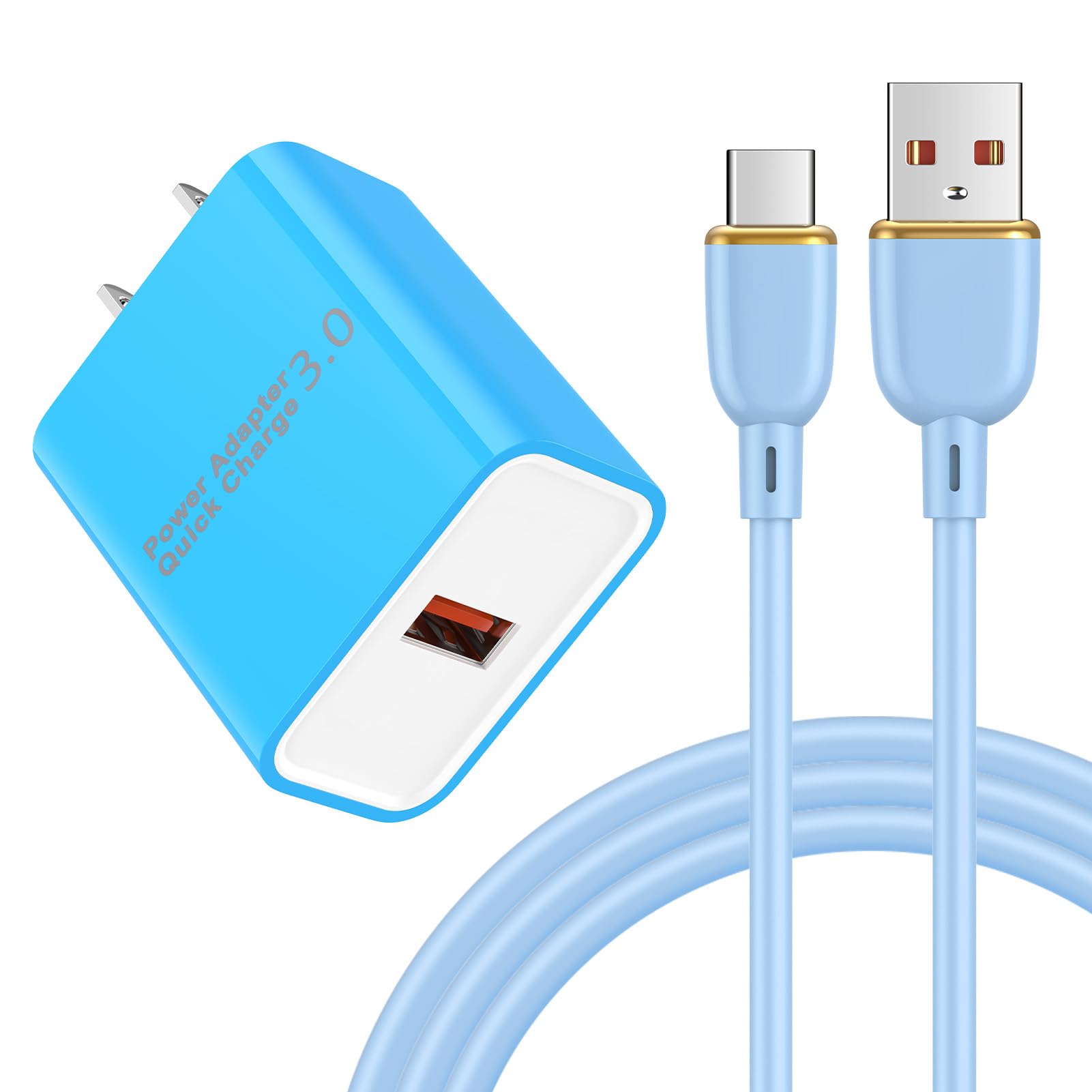 急速充電器 type-c Android充電器 qc3.0充電器 18W/3A スマホ充電器 Type-C 急速充電 USB-Cケーブル 1.83m/1本 QC3.0アダプター アンドロイド充電器 タイプCコード 携帯急速充電器 Galaxy急速充電器 USB充電器 type c acアダプター タイプC電源コード USBコンセント 急速充電 USB電源アダプタ(ブルー)
