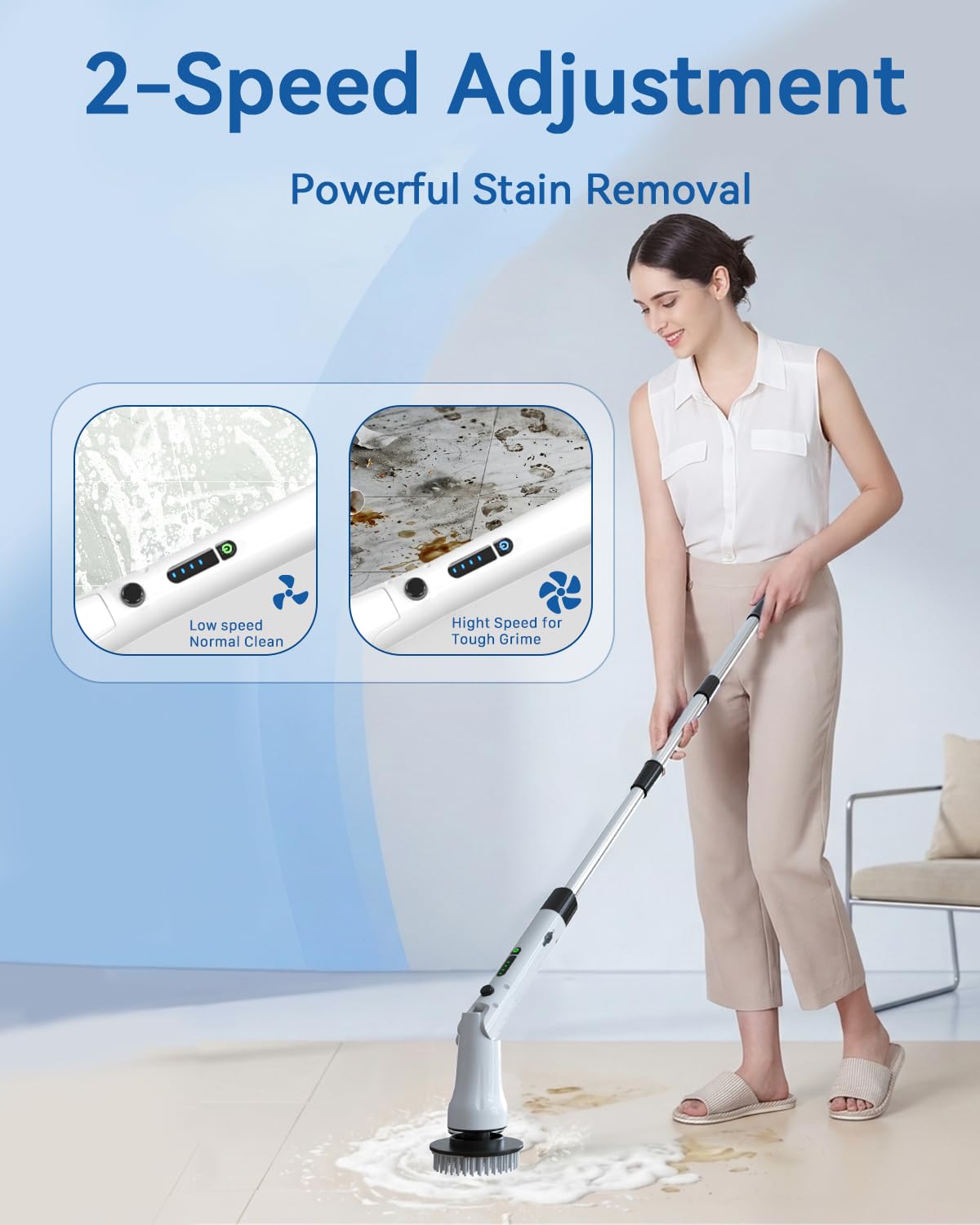 Limpiador giratorio eléctrico, cepillo de limpieza inalámbrico para limpiar el baño, limpiador de ducha eléctrica con 400 RPM/minutos-8 cabezales de cepillo reemplazables, 3 tamaños ajustables, 2