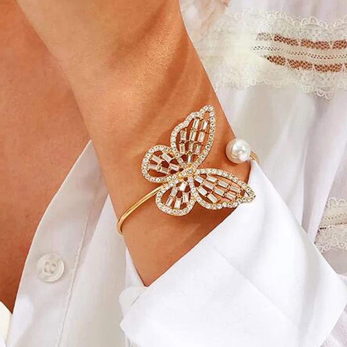 Stone Studded Butterfly Cuff Bracelet