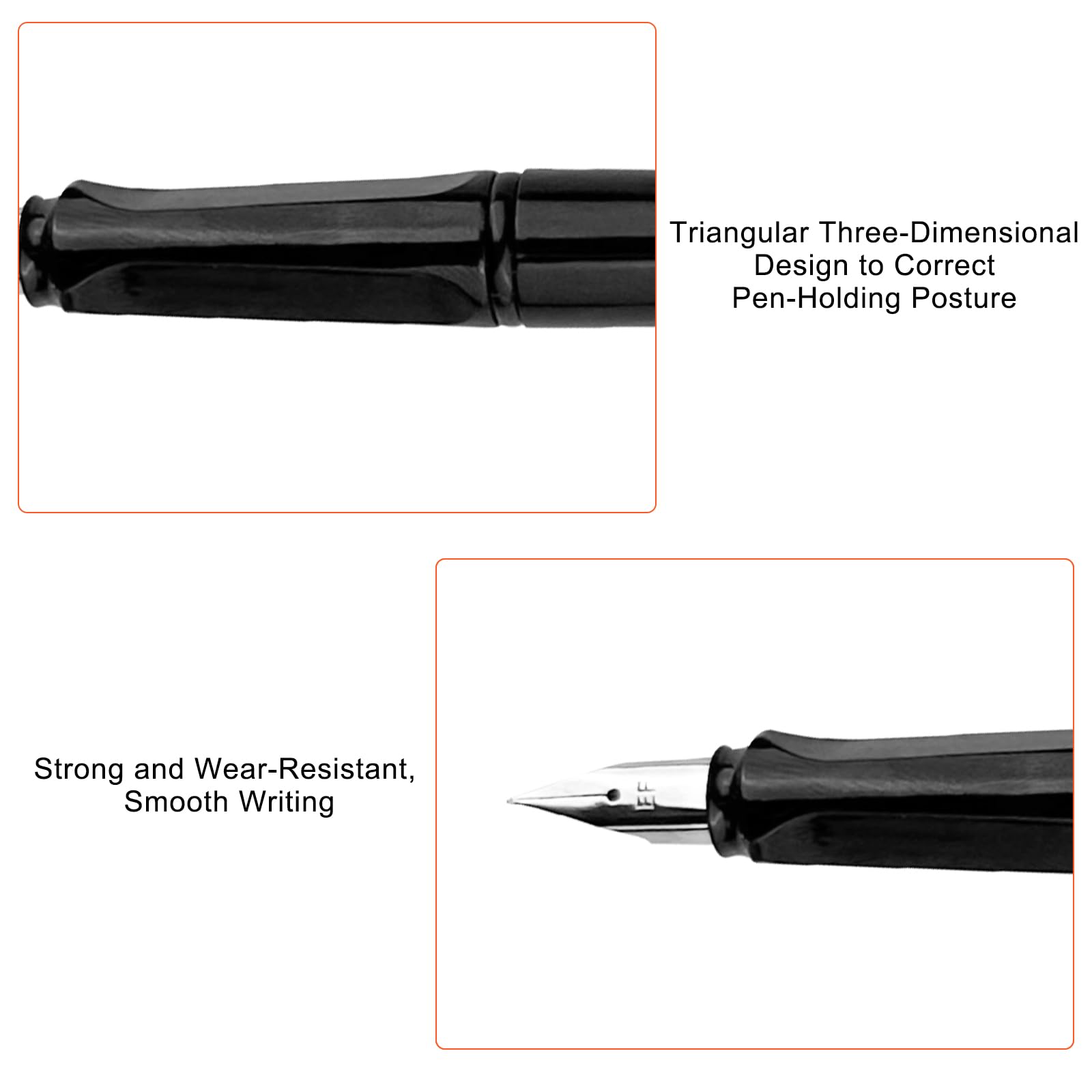 Penna Stilografica Pennino Fine Acciaio Lucido EF, 2 Cartucce Blu Nero, Scrittura Ufficio Destrimani