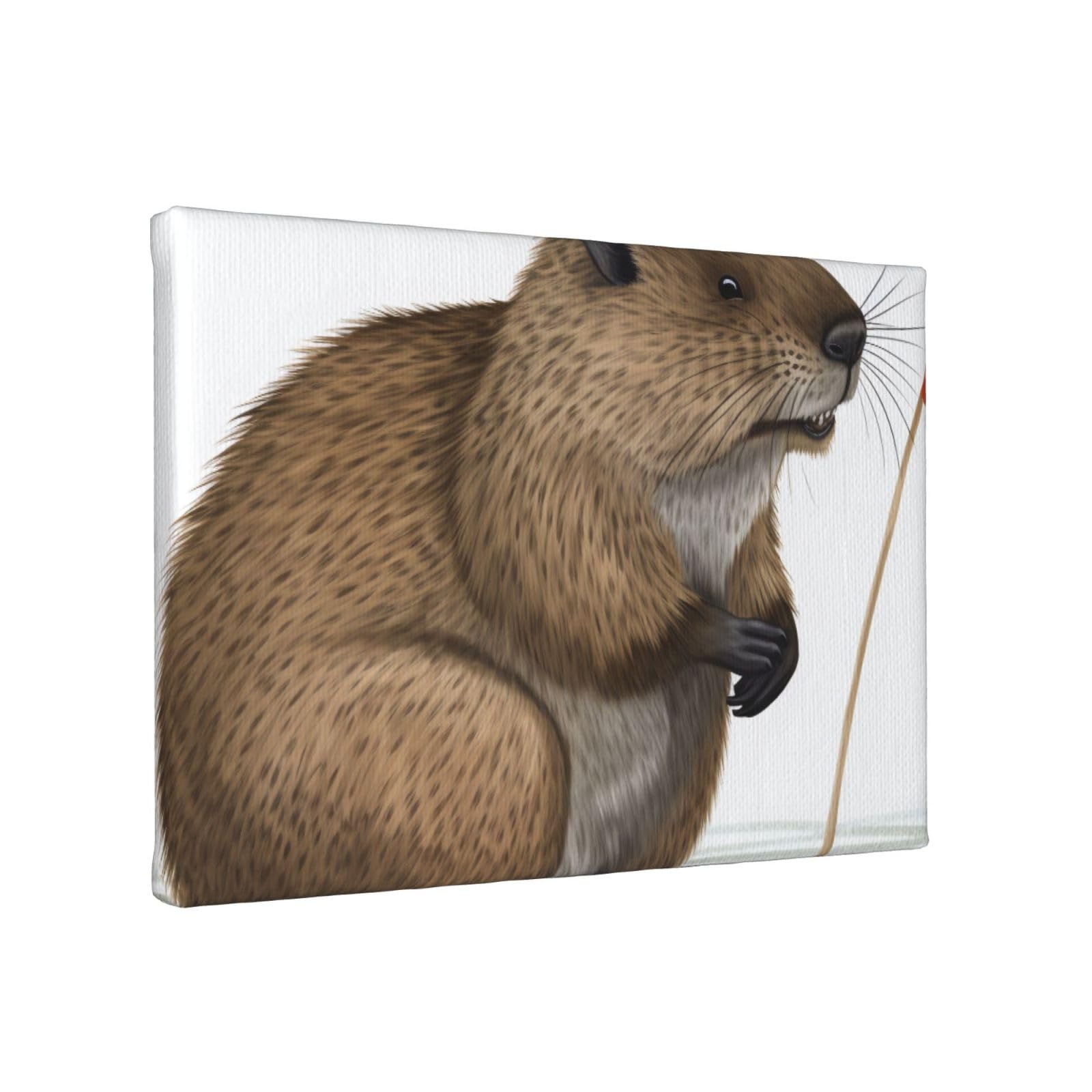 YKLJG Beaver cartoon Printed Wall Art Canvas Painting 30x20 CM Wooden Framed Picture Painting Artwork Prints for Bedroom Kitchen Home Office Decor