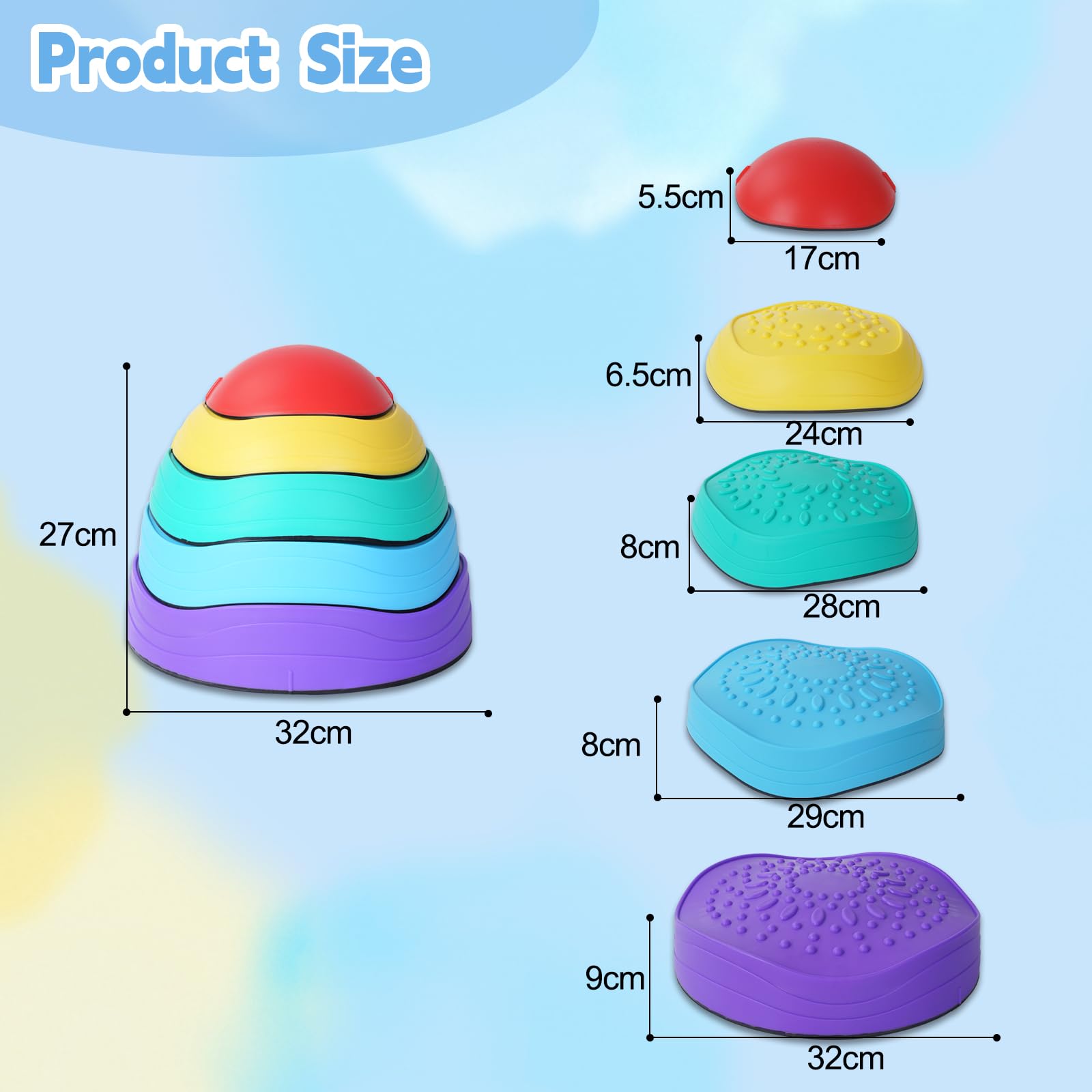 Piedras de Equilibrio para Niños, 5 Piedras Antideslizante Apilables, Juego Equilibrio Niños, Entrenamiento de Equilibrio en Interiores y Exteriores, Que Fomentan el Equilibrio y Habilidades Motoras