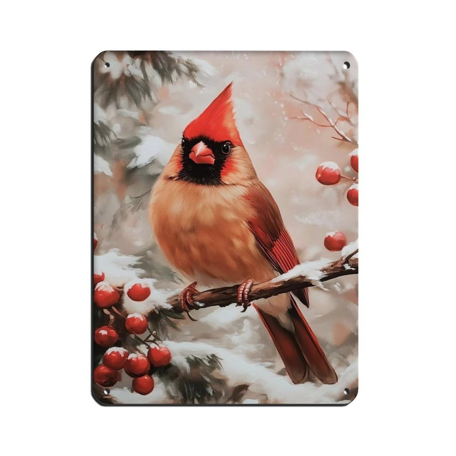 Winter Cardinal, Snowy Bird Art Retro Poster Metal Tin Sign Chic Art Retro Iron Painting Bar People Cave Cafe Family Garage Poster Wall Decoration 12x16inch(30x40cm)