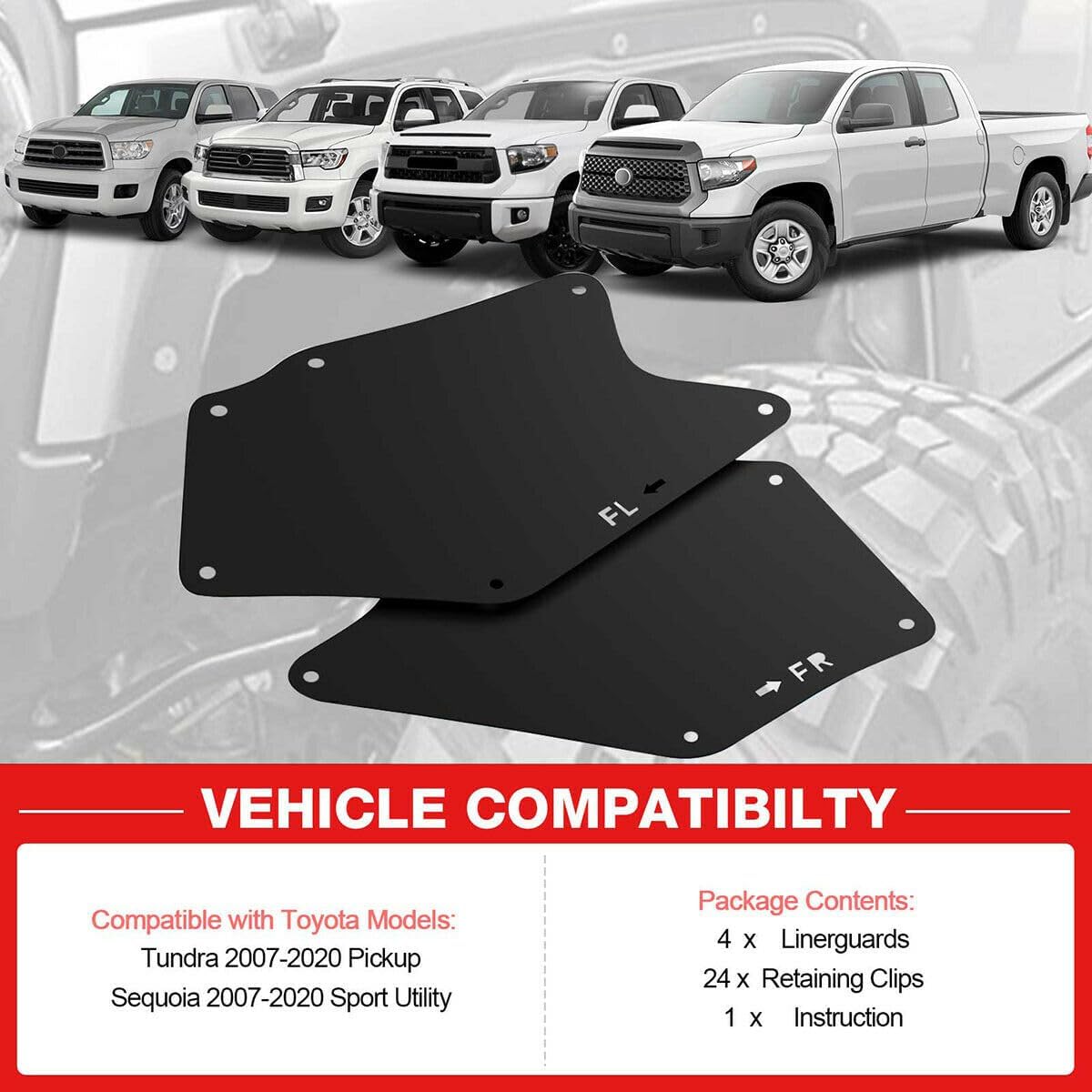 4PCS Fender Liner Seal Flaps Splash Shield Guards for Toyota Tundra Sequoia 2007-2020, Front Left & Right, EVA Rubber
