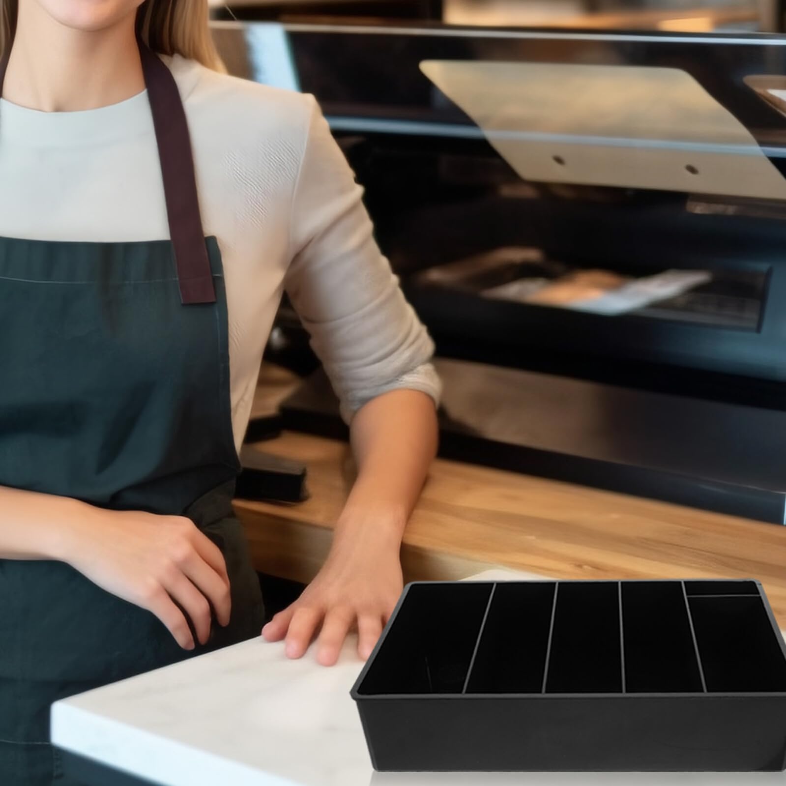 Aufbewahrungsbox Multifunktionale Kasse aus Kunststoff Schwarze Stehende mit Vier Münzfächern und Fünf Geldscheinfächern für Supermärkte und Einkaufszentren