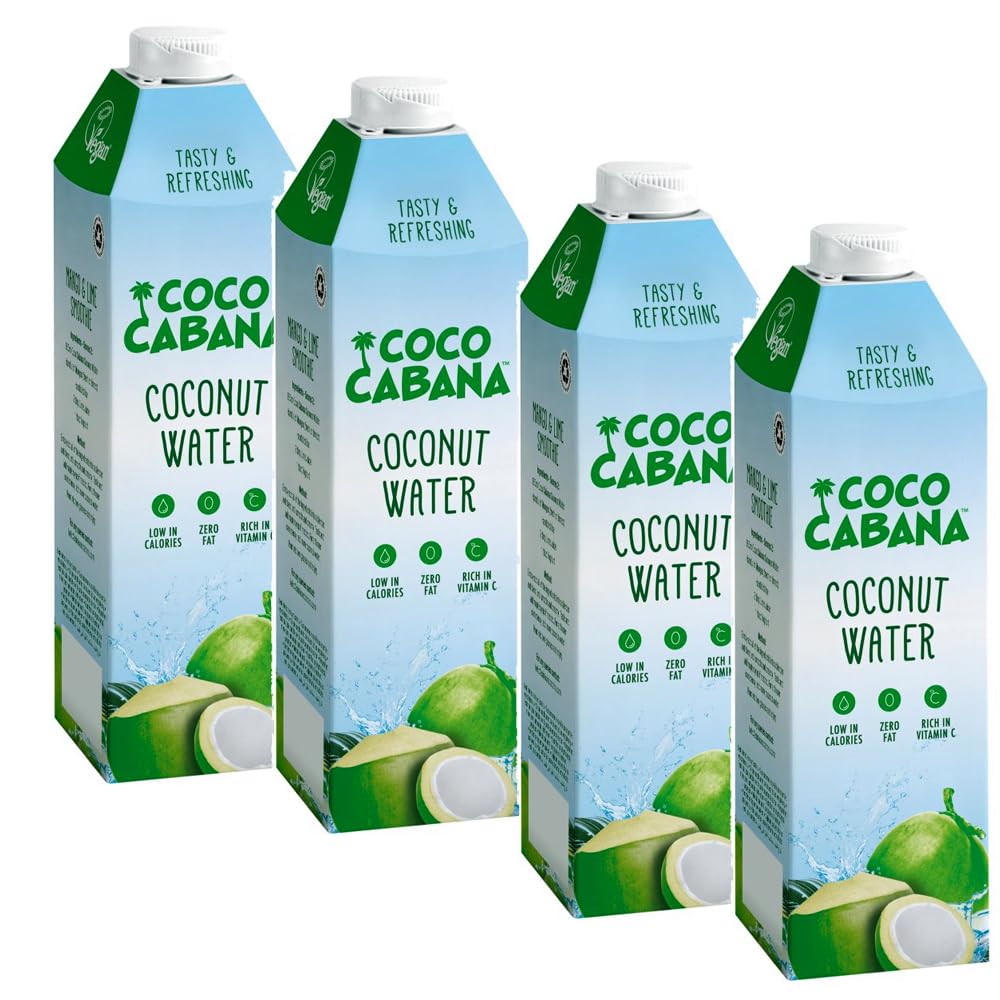 Coco Cabana 100% Pure Coconut Water 1L - Naturally Hydrating, Low Calorie, Fat-Free, Vitamin C Rich Beverage for Post-Workout, Smoothies, and Quick Refreshment (4)