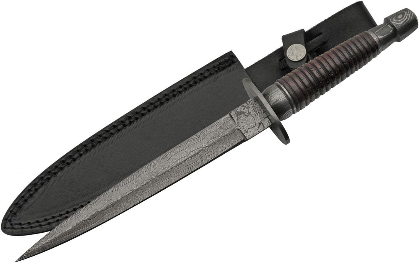 SANZ Damascus Hunting Knife 12.5 Inch - Camping Knife with Wood Handle, Full Tang Blade & Sheath - Outdoor Knife for Hunting, Camping & Outdoor uses