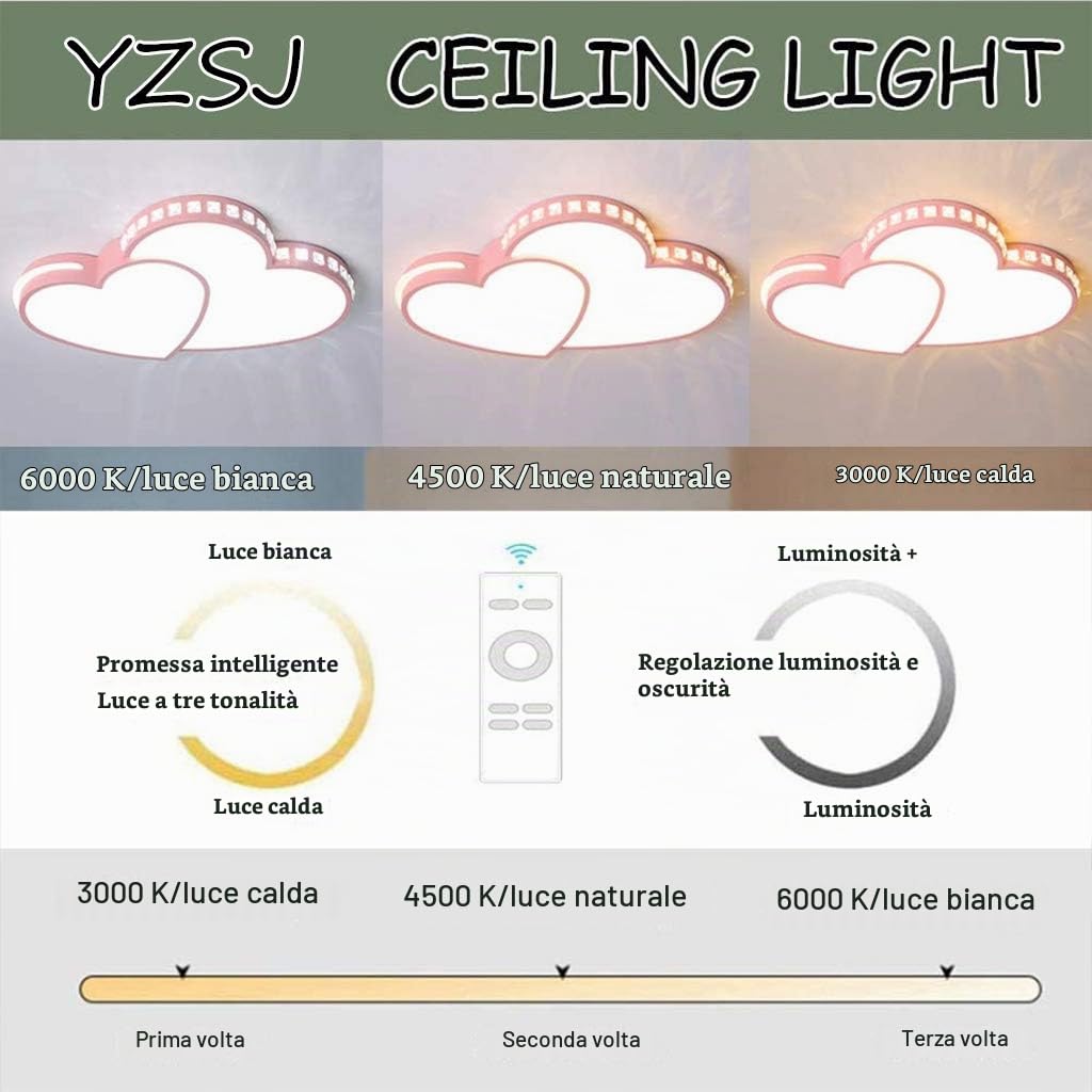 Lampada Per Cameretta Per Bambini Plafoniera A LED Dimmerabile Design A Forma Di Cuore Lampada Da Soffitto Ragazze Ragazzi Con Telecomando Cartoni Animati Camera Dei Bambini Lampadario,62cm(36w)