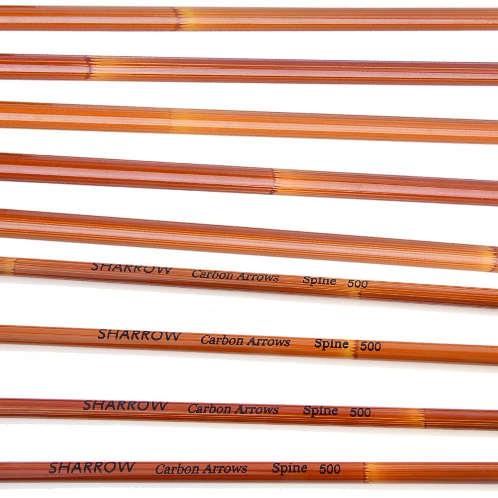 SHARROW 32" Flèche de Carbone Spine 500 Flèche Carbone Flèche Arc Flèches de Chasse avec 4" Plumes Naturelles Flèche pour Cible Tir à l'arc ​Arc Classique Arc A Poulies Longbow