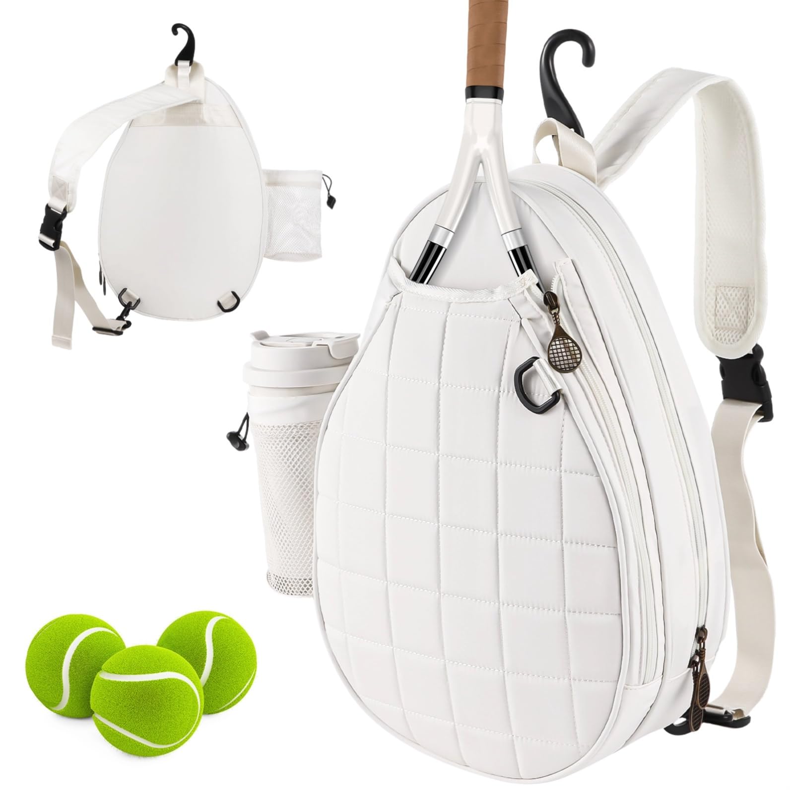 Zaino da tennis per 2 racchette, borsa sportiva impermeabile con design a tracolla, tasche multiple per attrezzi