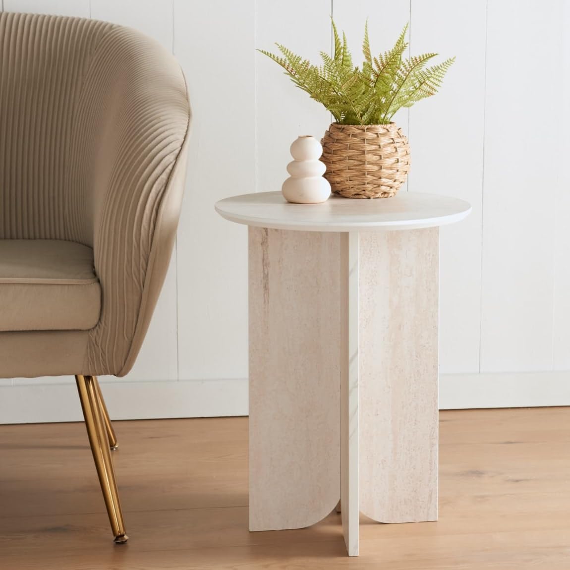 New Travertine Finish Side Table โ Stylish & Contemporary Design, Matches Travertine, Easy Self Assembly, Sturdy A-32 (Side Table)