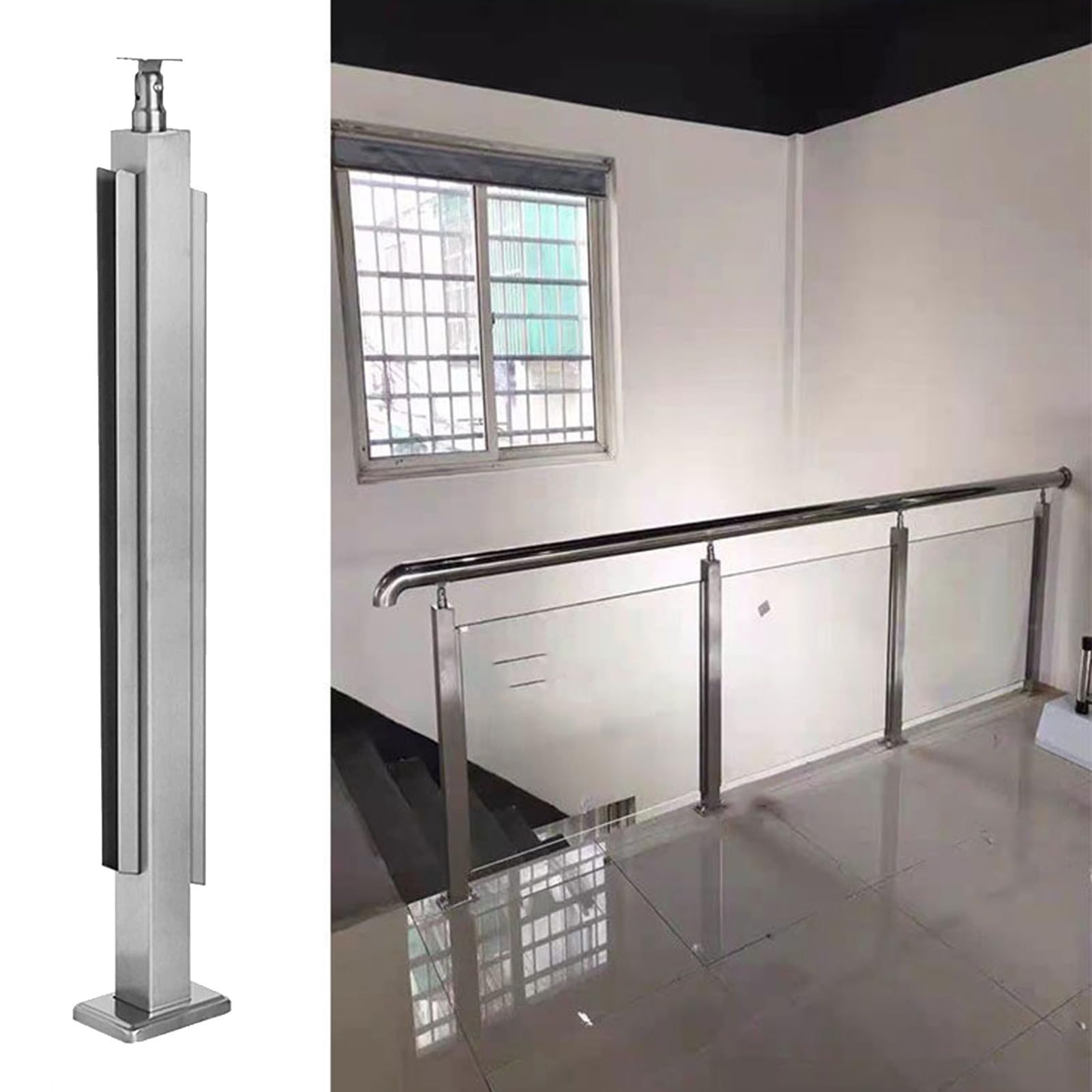 Poteau de garde-corps en verre sans entretien avec base anti-poussière en inox