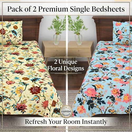 Image of Mafatlal 144 TC Saanjh Cotton Bedsheet for Single Bed Pack of 2 (90 x 60 Inches) | Breathable, Durable & Easy Care