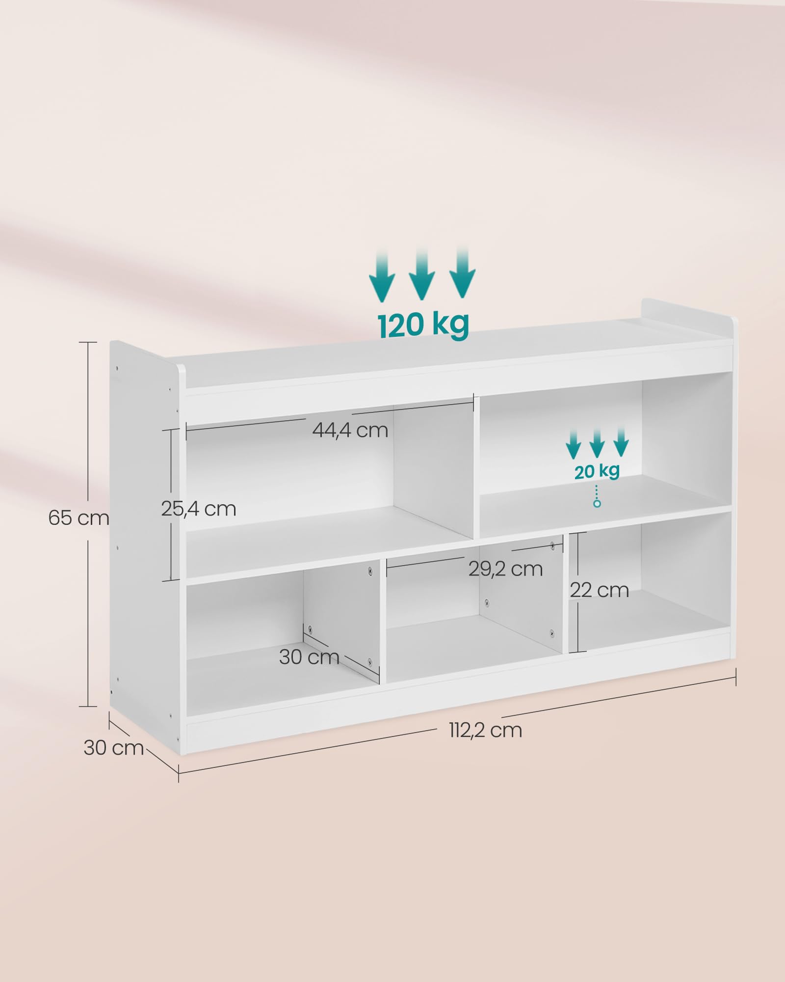 Półka dziecięca SONGMICS, przechowywanie zabawek, półka na zabawki, regał dziecięcy, półka Montessori, 5 otwartych przegródek, salon dziecięcy, 30 x 112,2 x 65 cm, kolor Cloud White GKR052WZ01