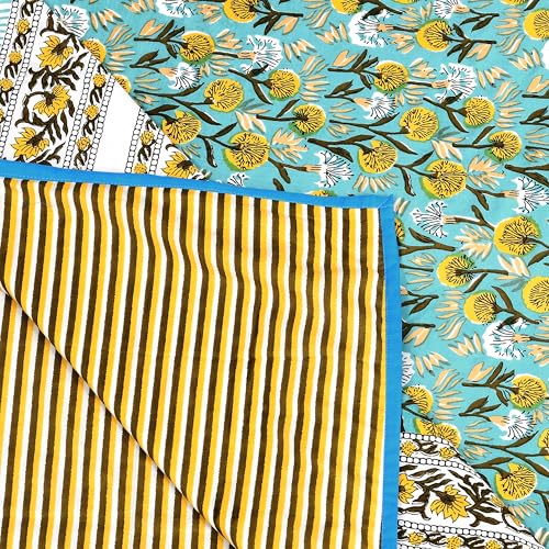 Image of BLOCKS OF INDIA 100% Cotton Dohar King Size Reversible Hand Block Printed Malmal Summer Dohar /Blanket (Blue GAD BUTI)