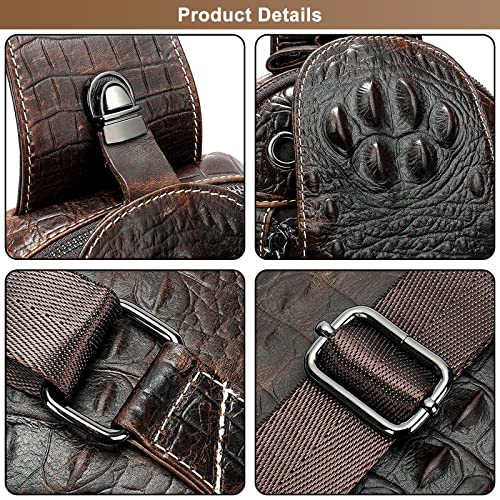 Men's Crocodile Pattern Leather Casual Daypack Genuine Leather Sling Bag Backpack Crossbody Shoulder Bag Chest Bag3