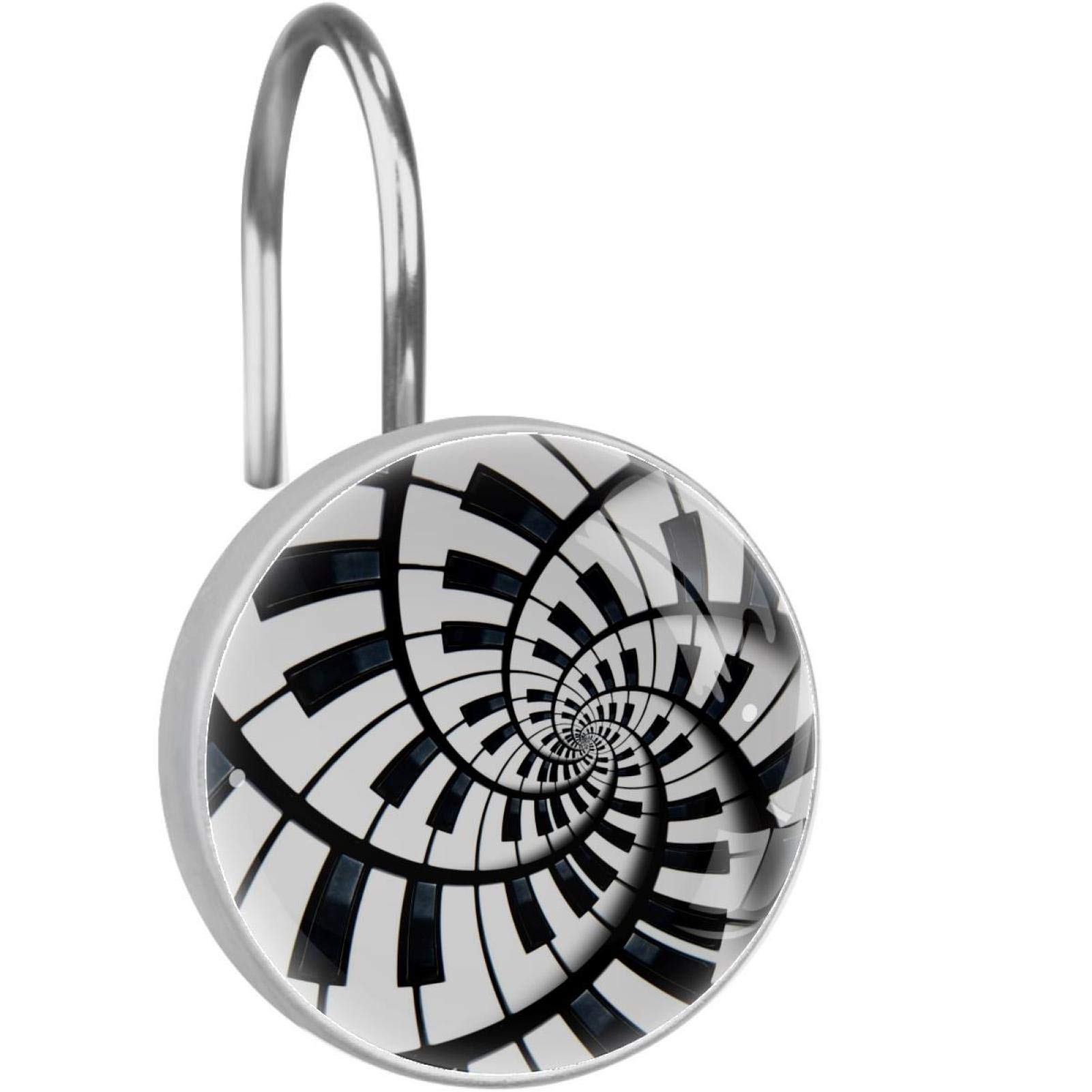 Crochets de rideau de douche en acier inoxydable durable au design artistique de piano abstrait