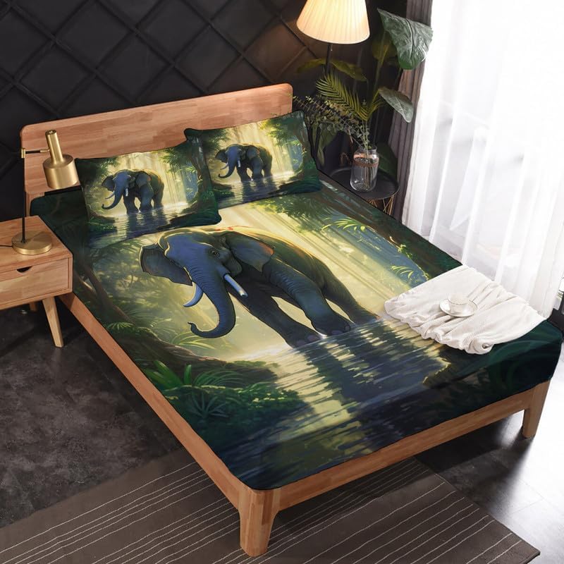 Miniatura 2 de Juego de sábanas de elefante tamaño Queen, sábanas de microfibra suave y bolsillo profundo, sábanas y fundas de almohada estampadas sin arrugas, 4