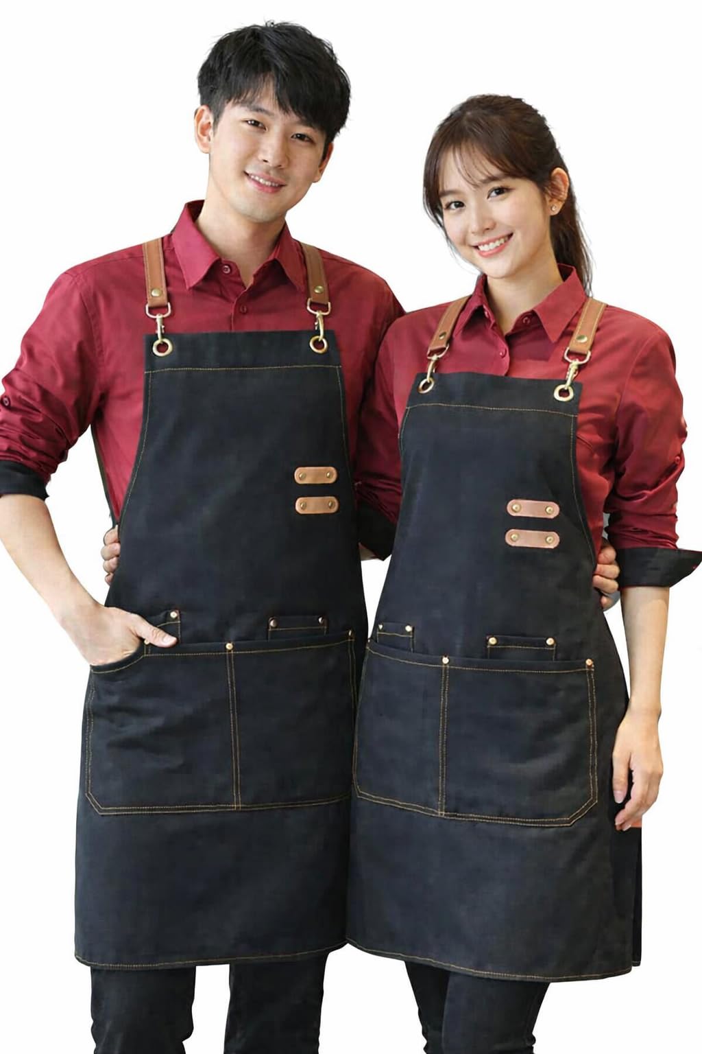IBEX Unisex Bib Apron 100% Cotton | Cross Back Strap Work Apron with Pockets | Kitchen, Cafe, Restaurant, Barista & Craft Apron