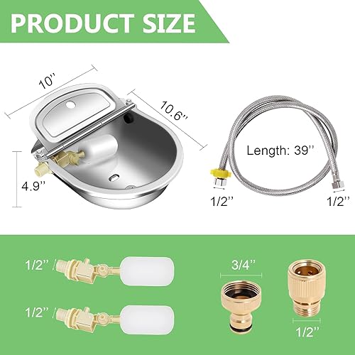 Miniatura 3 de Recipiente de agua automático para ganado con válvulas de flotador, manguera de agua de 39 pulgadas, conector rápido de 34 pulgadas, kit de cuenco