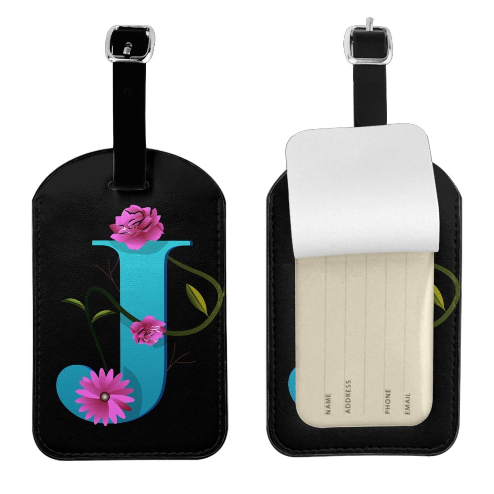 Identification Valise Voyage Lot De 2 Étiquettes Bagages Cuir Synthétique - Protection Vie Privée Marquage Sacs Voyage Noir Blanc