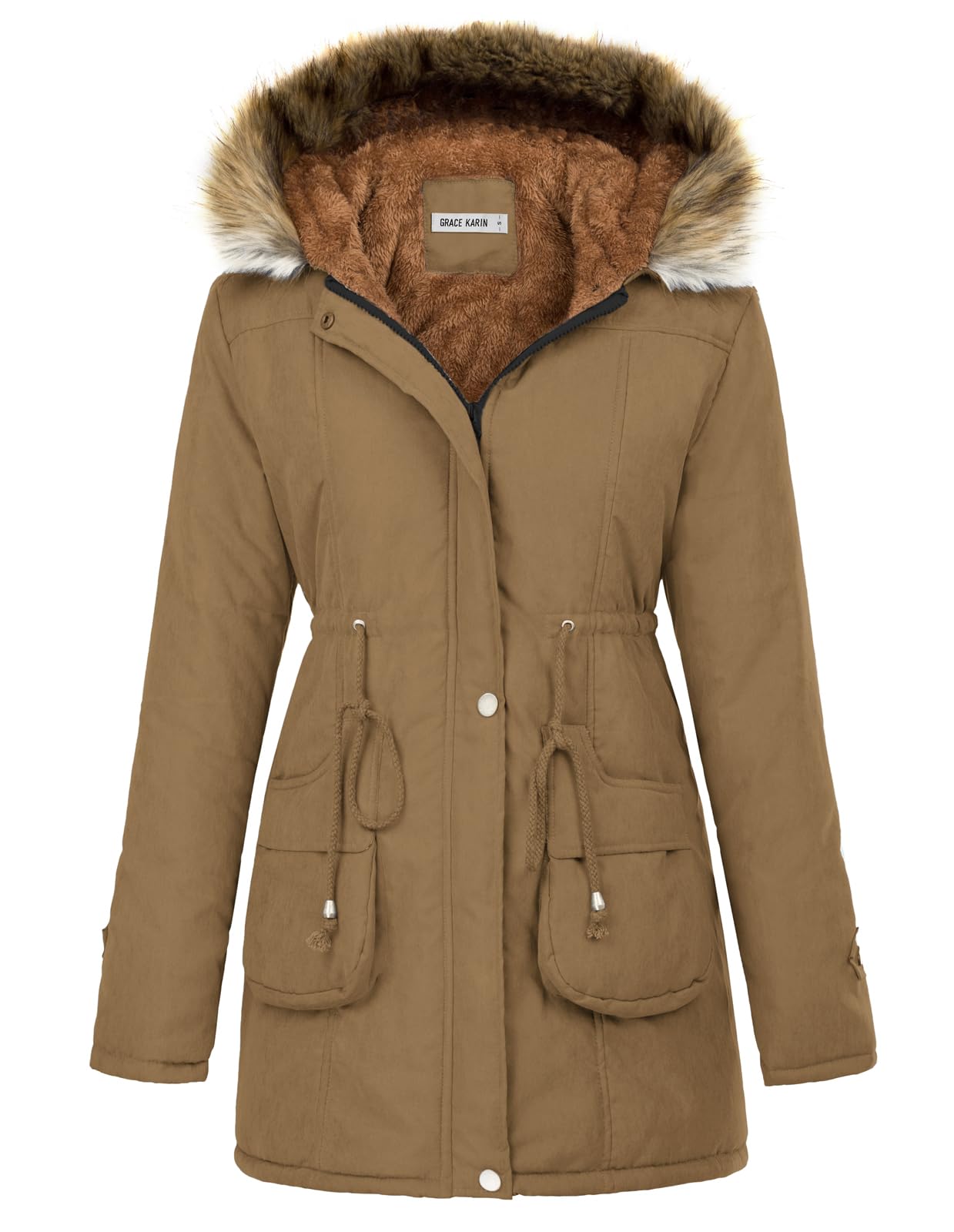 GRACE KARIN Women's Winter Coats Fleece Parkas Anoraks Hooded Military Jacket Coats