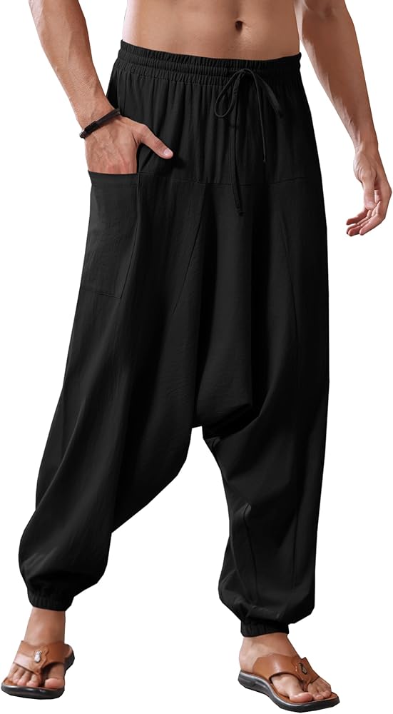 Amazon.com: Runcati Mens Harem Pants Baggy Hippie Casual Cotton