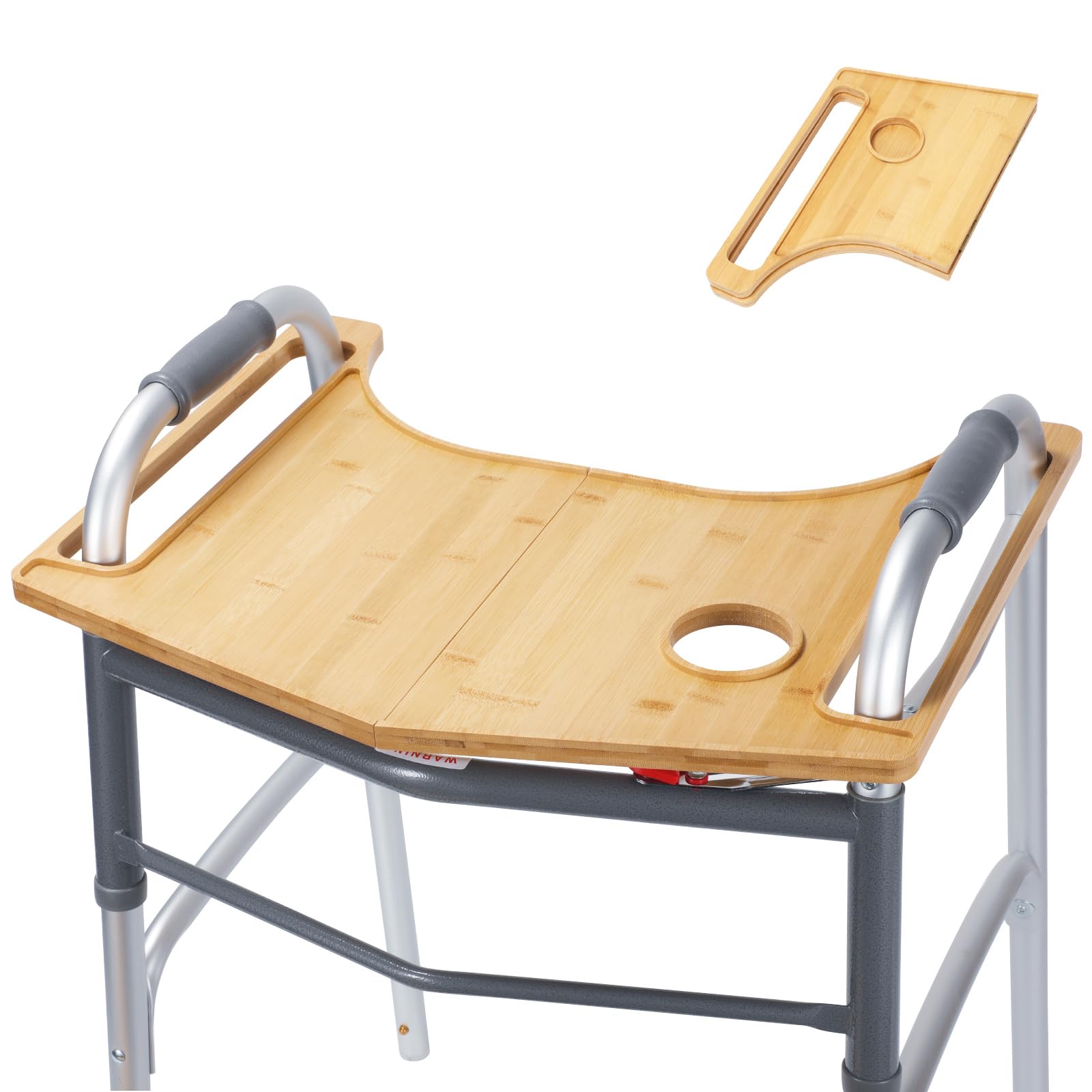 Walker Tray Table with Cup Holder - Multipurpose Bamboo Tray for Seniors, Crafts, Laptops - Walker Accessories (Bamboo Wood -Foldable-A)
