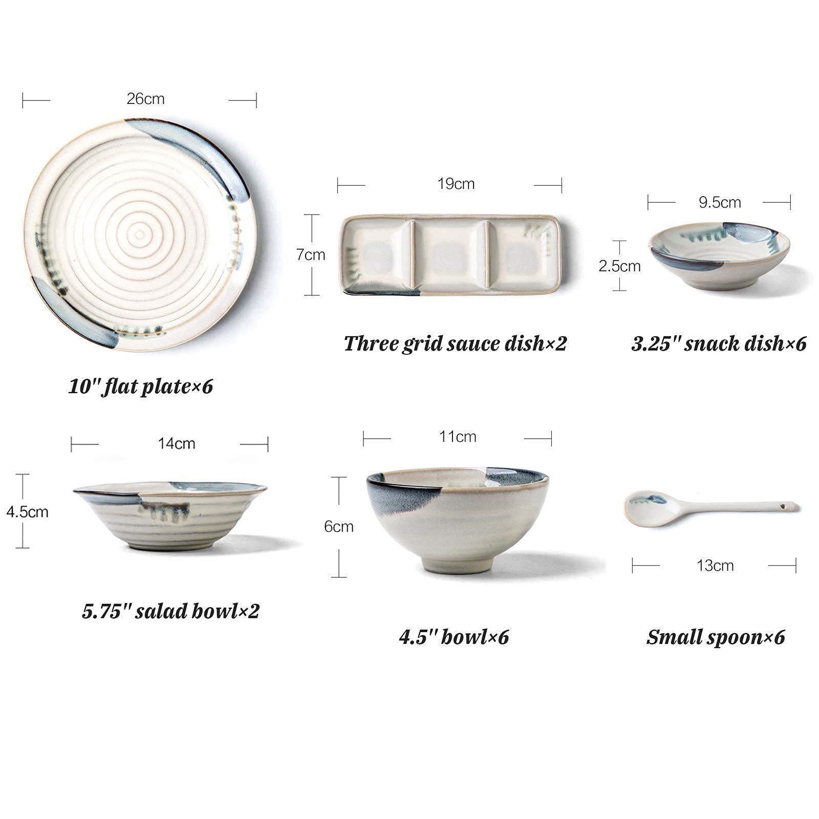 Vajilla de cerámica de 28 Piezas Estilo japonés | Platos de Carne y Cuencos de Cereales de Porcelana para restaurantes y reuniones Familiares