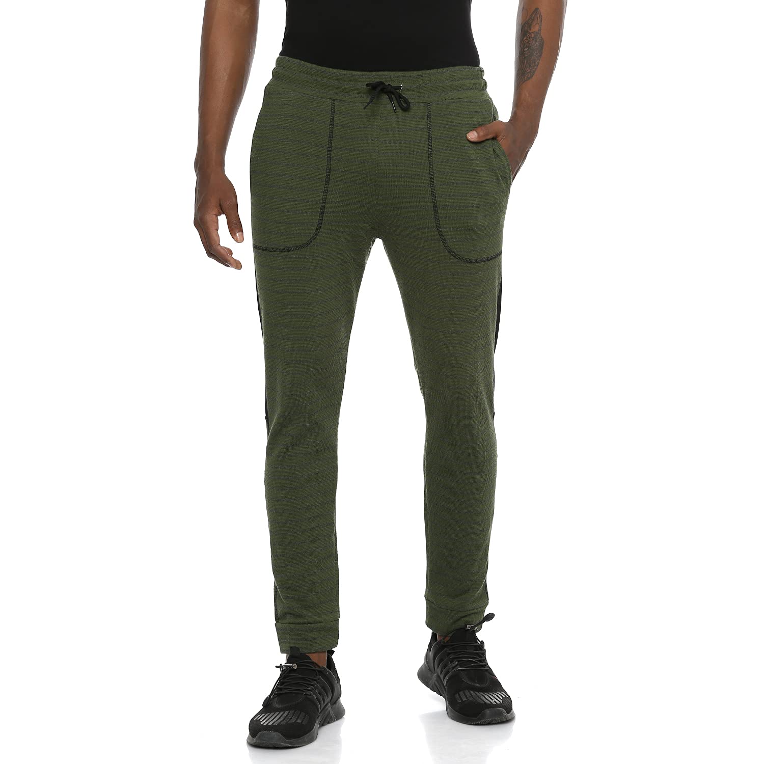 Campus Sutra Men Stylish Striped Joggers in neutral