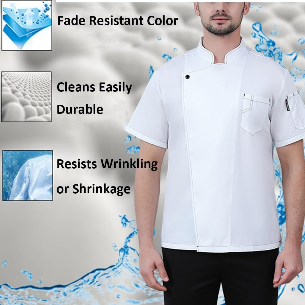 Short Sleeve Unisex Classic Chef Coat Men Women Classic Chef Shirt Cooking Chef Uniform for Restaurant Kitchen