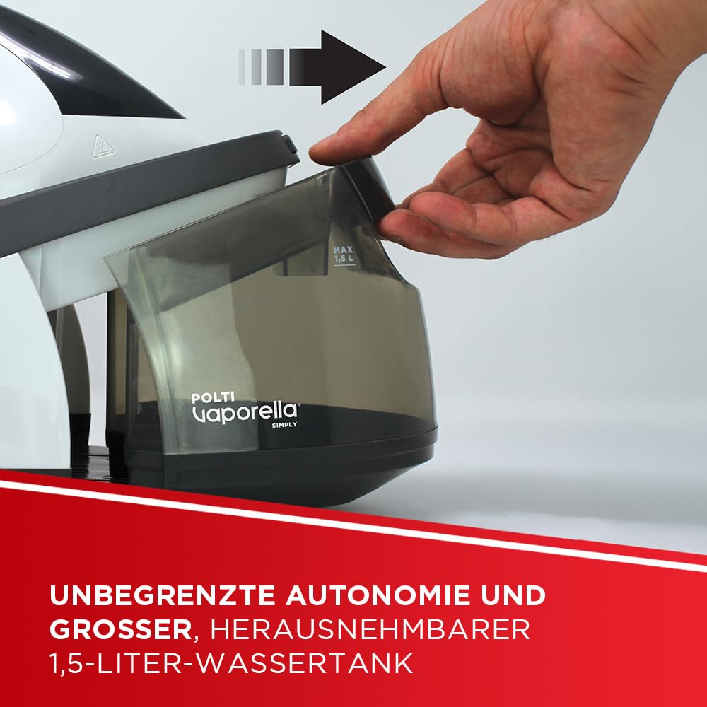 Polti Vaporella Simply VS10 12, Dampfbügeleisen mit herausnehmbarem 1,5-Liter-Wassertank, max. Pumpe 6,5 bar, Leistung 2200 W, ECO-Funktion, Grau und Weiß