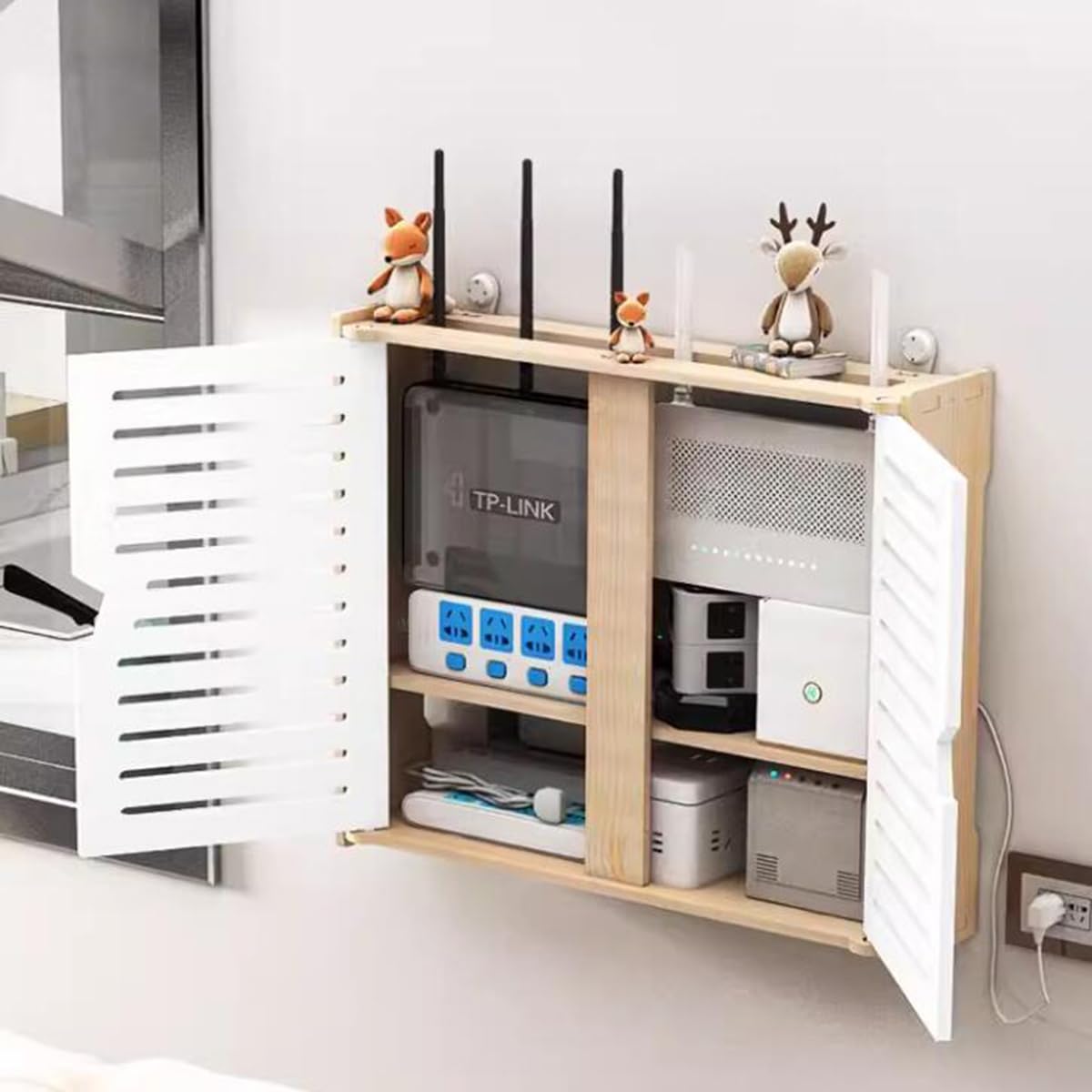 Porta Modem da Parete, Mensola Porta Modem Wifi da Parede, Scatola Router Wifi per Nascondere il Router e Mettere in Ordine i Suoi Cavi