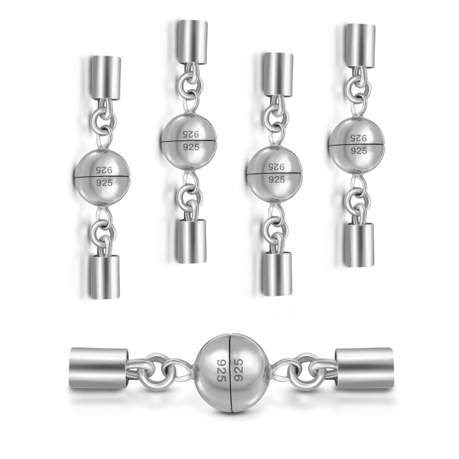 My-Bead 5 Stück Magnetverschlüsse mit Endteilen Ø 3mm 925 Sterling Silber Ø 8mm Magnet Kugel Verbinder für Armbänder und Ketten DIY
