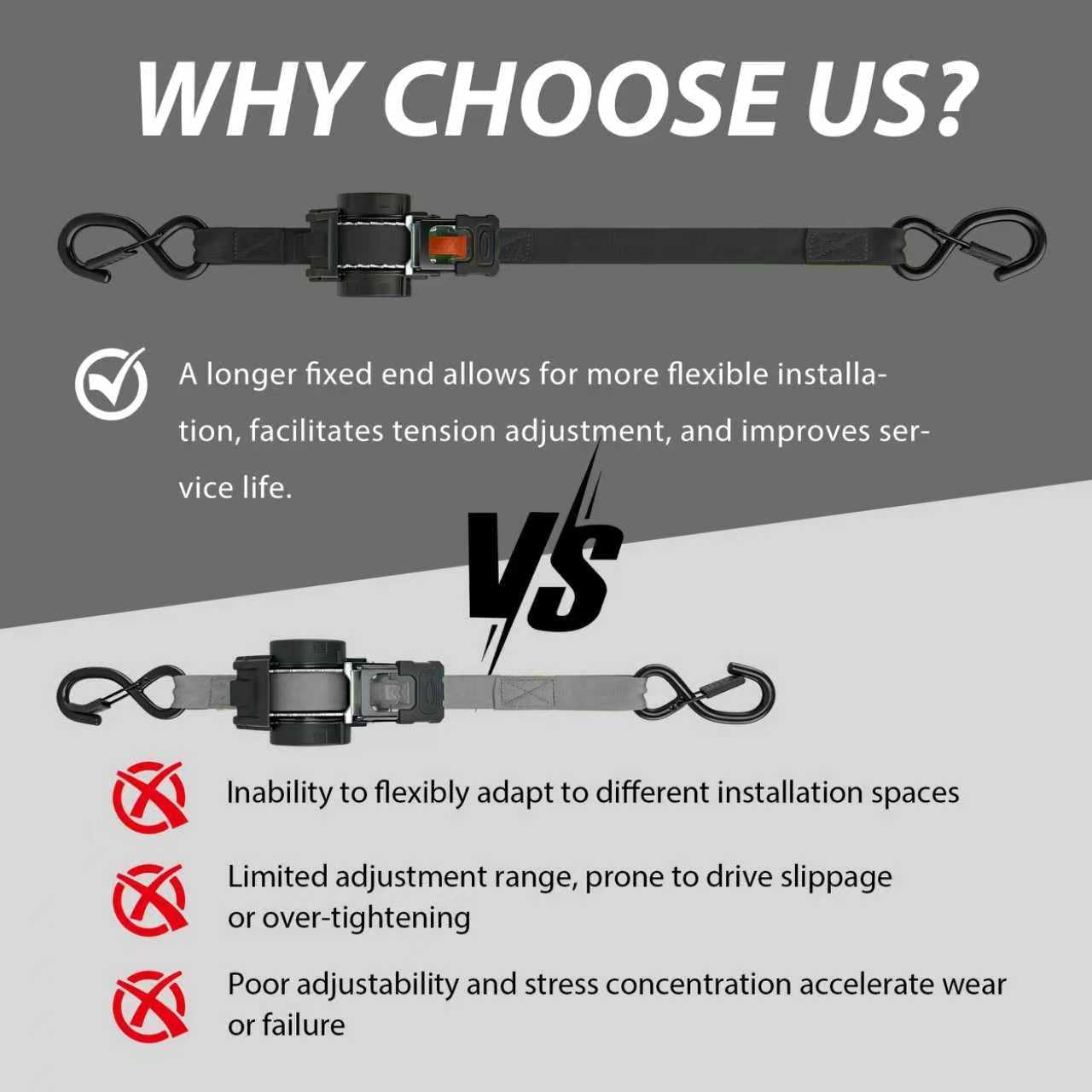 Retractable Ratchet Straps (4-Pack) - 1 Inch x 13 Feet (1,800lb Break Strength) - Auto Self Retracting Tie Down Straps for Truck, Cargo Trailer, Motorcycle, ATV, UTV - Black - Image 2