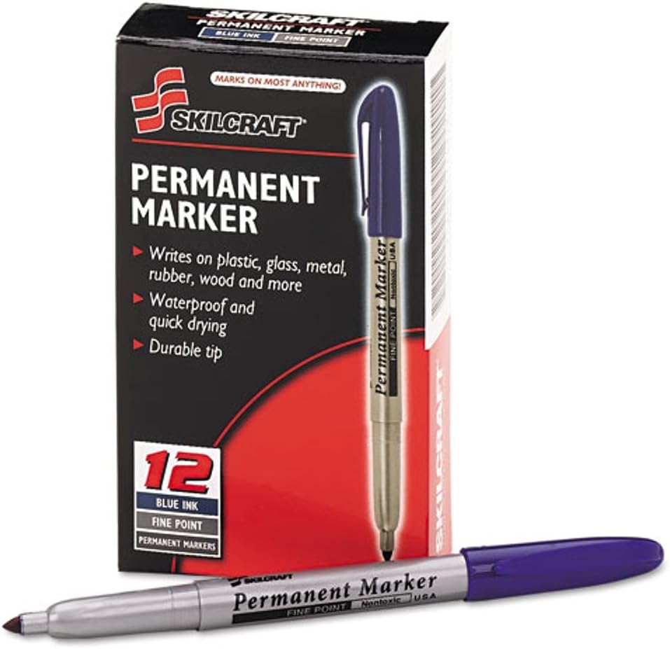 Skilcraft 7520-01-511-4319 Fine Point Permanent Marker, Blue Ink (Pack of 12)