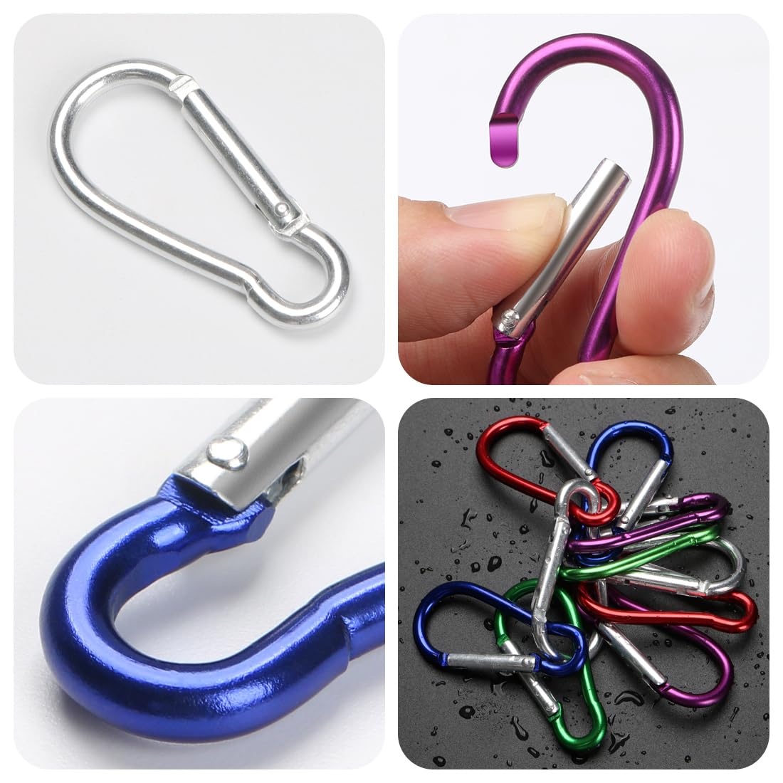 Lot de 10 petits mousquetons porte-clés multicolores en aluminium pour camping, randonnée, voyage, mini sac à dos