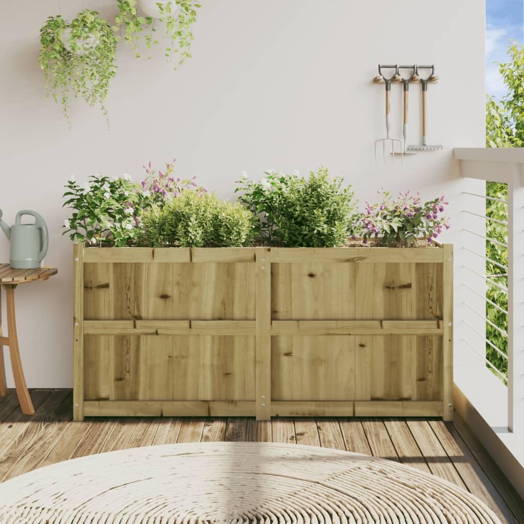 Vaso per piante in legno di pino impregnato in autoclave, 150 x 50 x 70 cm, resistente al gelo e con drenaggio, ideale per giardino, balcone, terrazza, soggiorno, con irrigazione e serbatoio