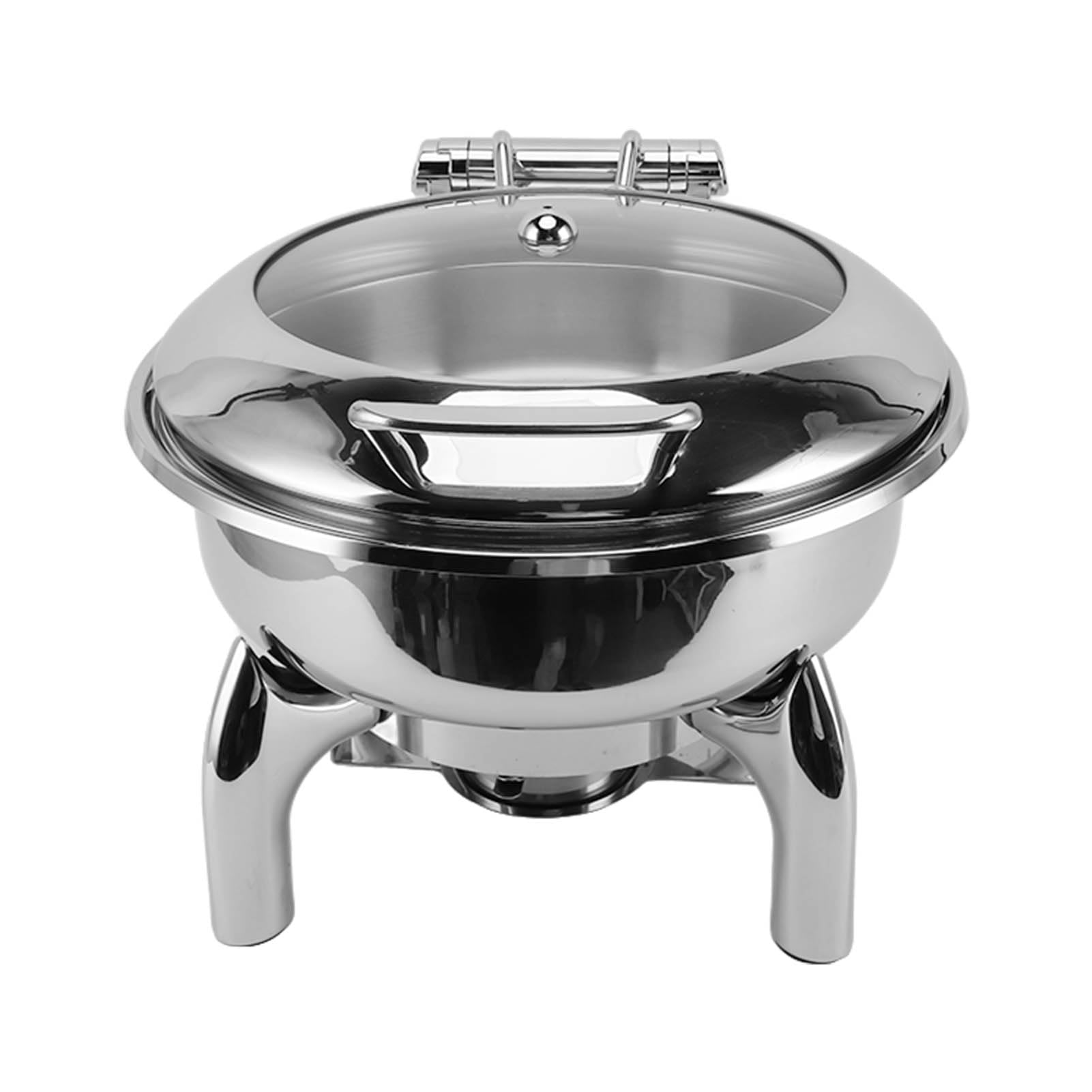 Ejoyous Juego de Buffet de Chafing Dish Redondo de 4,5 L, Chafing Dish de Acero Inoxidable con Tapa de Vidrio Visible, Cierre Suave Hidráulico, Retención de Calor, para Hoteles, Fiestas, Banquetes,