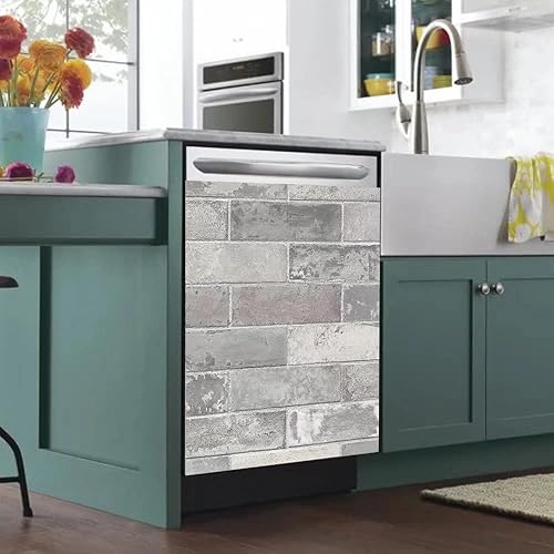 Miniatura 3 de Cubierta magnética para lavavajillas con textura de ladrillo antiguo, imanes decorativos para cocina, calcomanías para puerta delantera, calcomanías