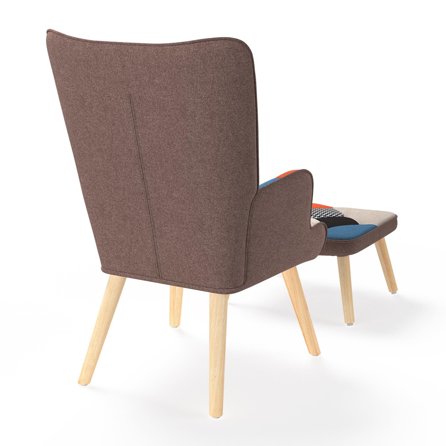 IDMarket - Fauteuil scandinave Ivar avec Repose Pieds en Tissu Patchwork Multicouleurs
