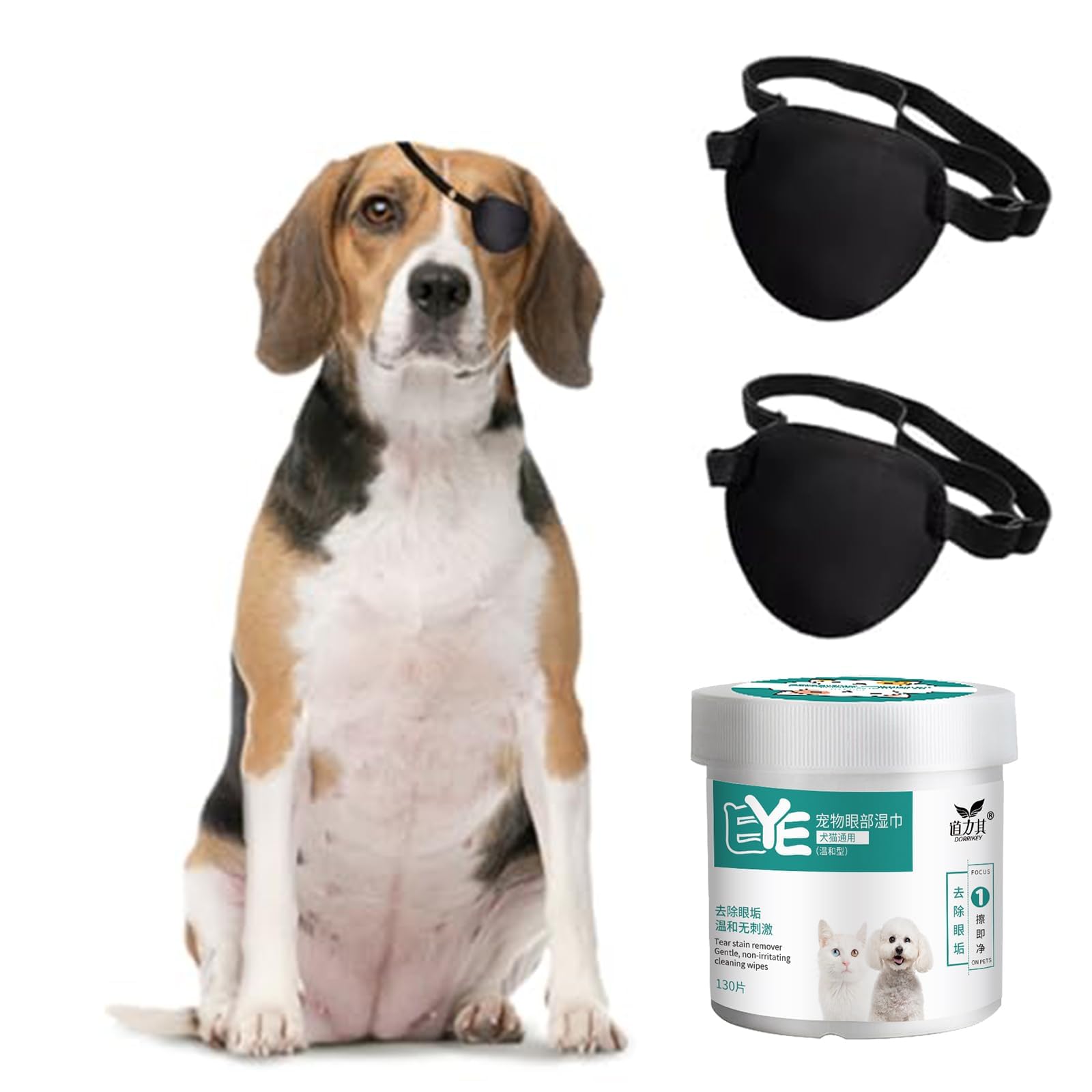 MANON ROSA Eye Care Kit for Dogs Cats for Post-Surgery Care Pet Cleaning Sensitive Eyes(130ct Wipes &amp; 2 Eye Patches) - Ultimate Solution for Alleviating Eye Discomfort (Medium,02)
