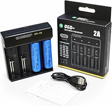 (Amazon Limited Brand) Battery Charger, 2 Slots, USB Type, Batteries Sold Separately, Battery Charger, Lithium Ion Compatible, 18650, 20700, 22700, 26650, 26700, 16340 (RCR123), 17500, 17650, 17670 (4
