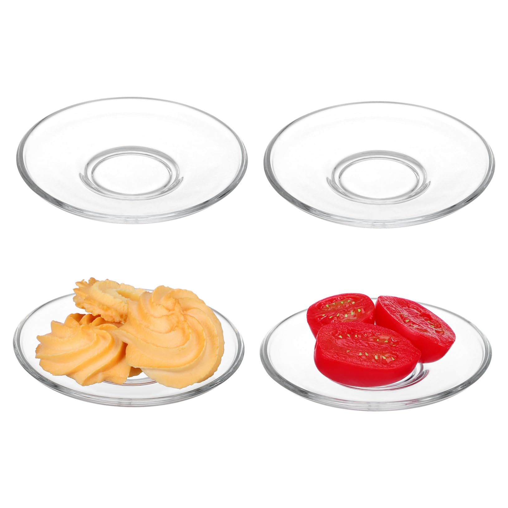 BESTYASH 4Pcs Clear Glass Saucer Plates Round Snack Plates for Tea and Coffee Transparent Dessert Dishes Elegant Design for Home Use and present Giving