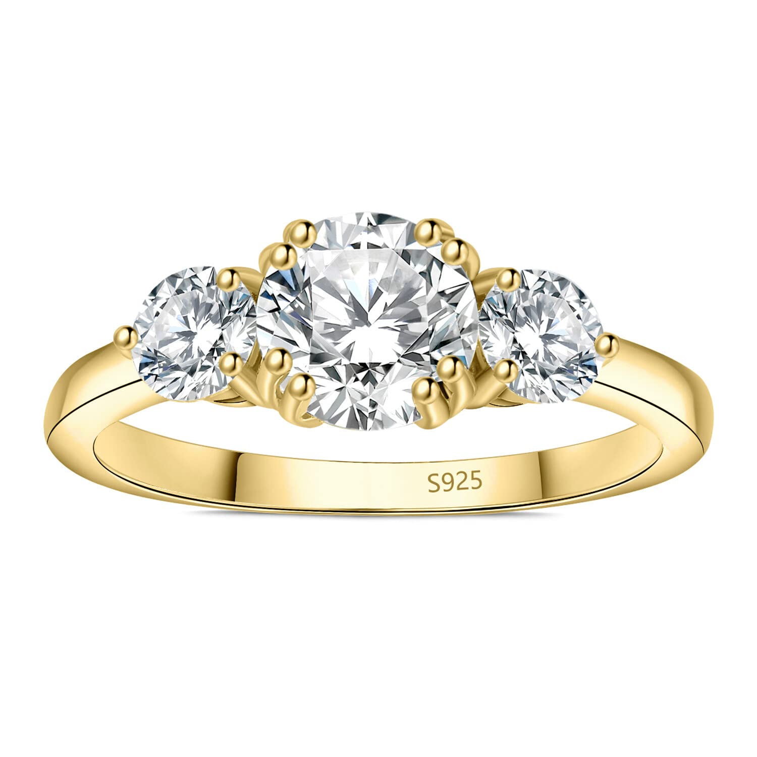 JewelryPalace Tres Piedras Anillo Mujer Plata Oro 14k Oro Rosa, Anillo de Compromiso Plata de Ley 925 Promesa Niña Clásico Piedra, Conjunto Joyas para Novia