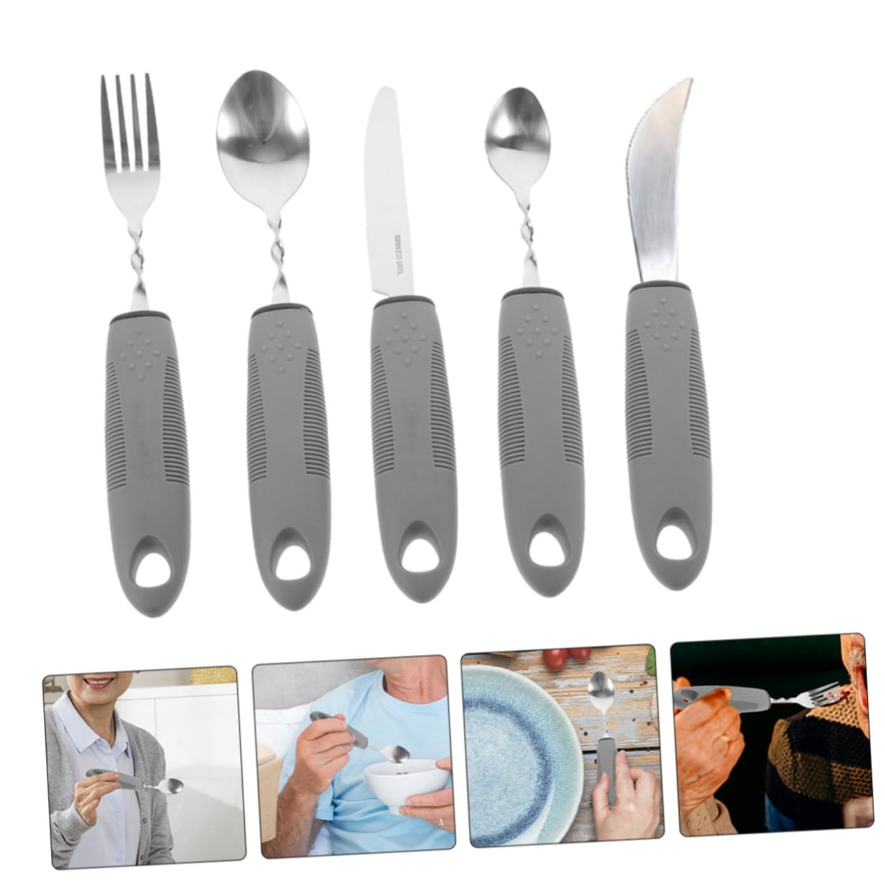 Cubiertos Adaptativos Anti-temblor para Personas Mayores Mango Antideslizante Acero Inoxidable y Tpr Portátil para Pacientes con y Temblores Fácil Agarre y Almacenamiento Compacto