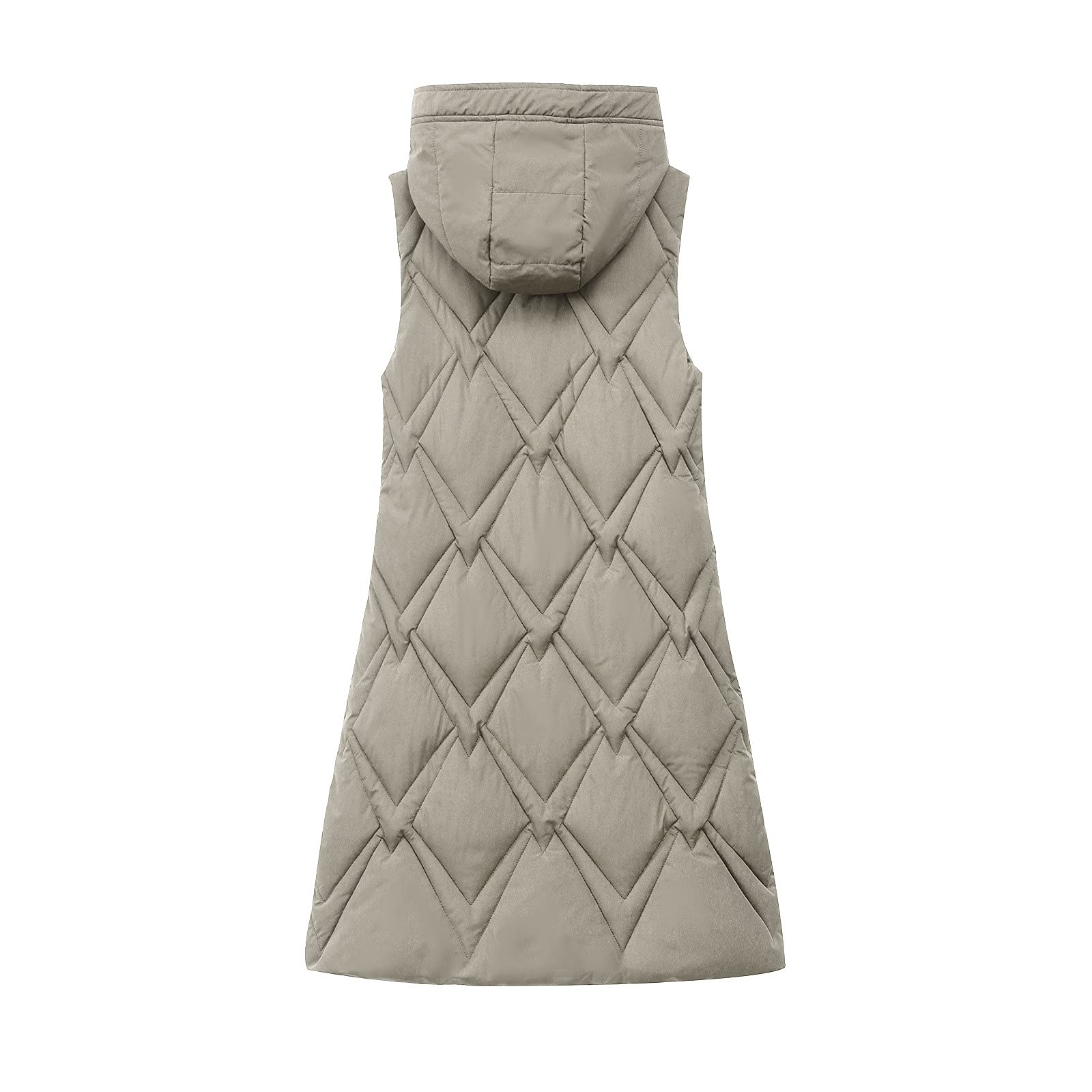 Generisch Gilet trapuntato da donna, lungo, nero, con cappuccio, senza maniche, leggero, invernale, in cotone, elegante, in pile, per attività all'aria aperta, comoda giacca softshell