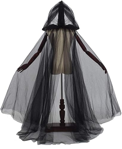 Miniatura 3 de Disfraz de fantasma embrujado con capucha, capa negra para mujer, capa con capucha para novia, 59.06 pulgadas