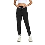 Rrosseyz Womens Cargo Pants with Pockets-Lightweight Quick Dry Water Resistant Hiking Pants for Travel Casual Athletic and Outdoor(Black,XXXL)