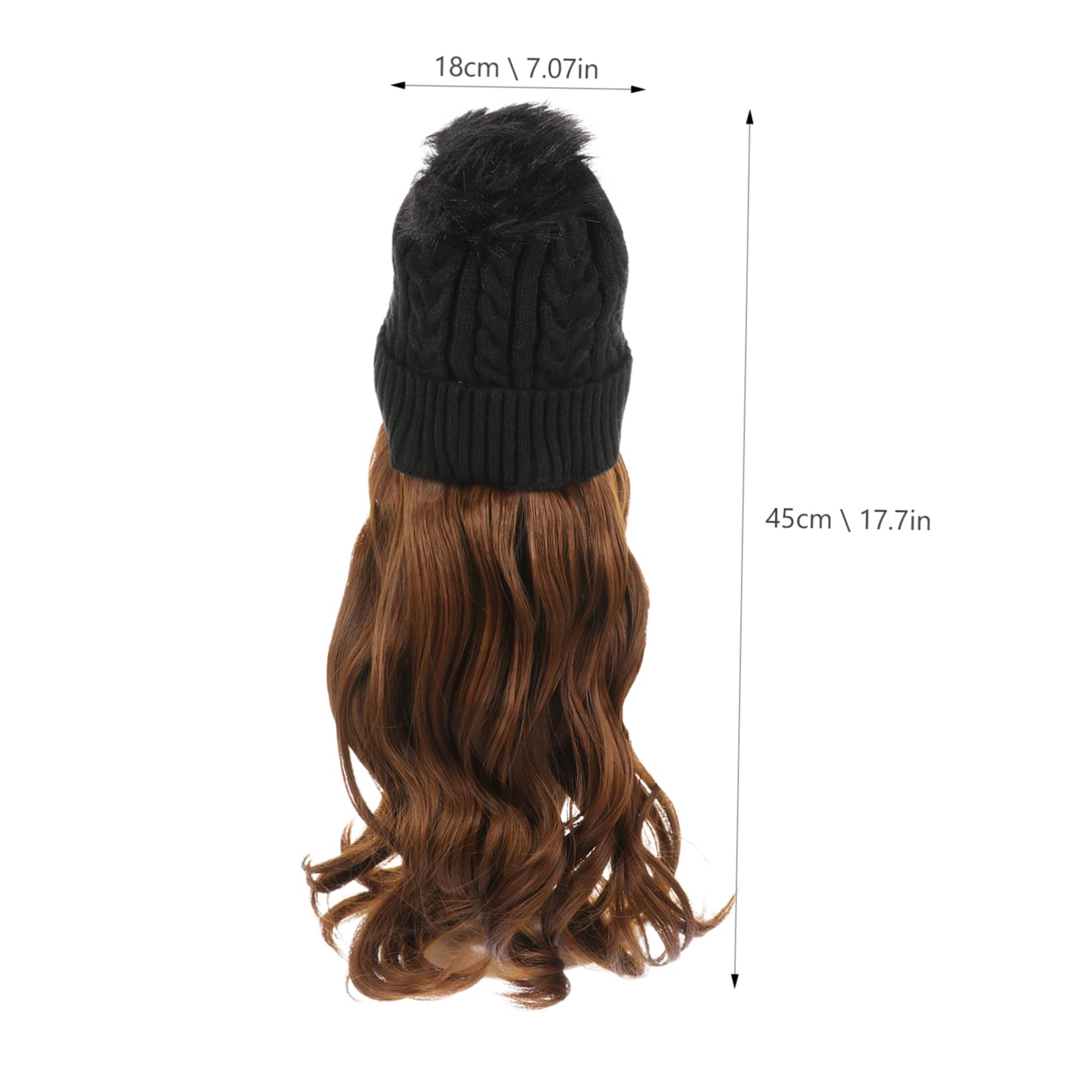Healeved Wig-added Knitted Hat Wig Long Curly Wig Synthetic Hairpiece Comfortable Breathable One-piece Wig h